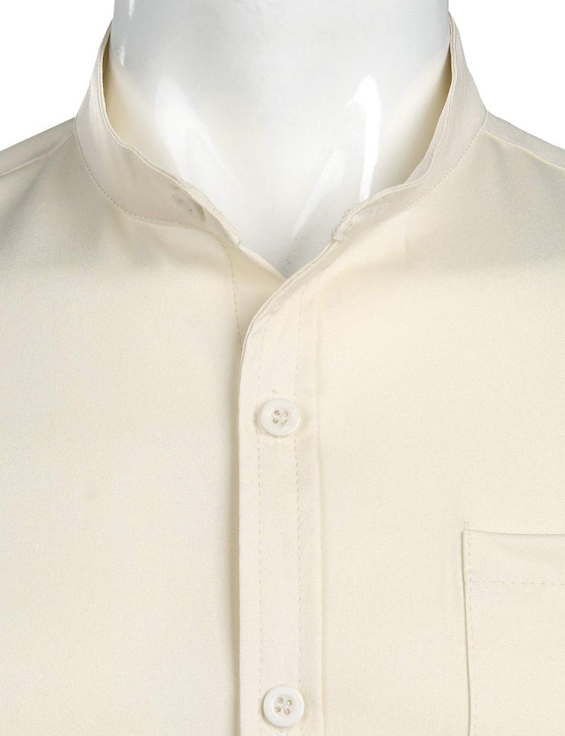 ZEROYAA Men's Banded Collar Slim Fit Long Sleeve Casual Button Down Dress Shirts with Pocket ZLCL09 Beige X-Large - Image 3